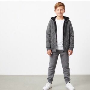 Old Navy Grey Black Hooded Sweater Jacket Youth Boy Large Size 10/12